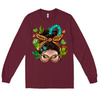 Burgundy Western  Messy Bun With Cactus Long Sleeve Tee - BundleAndBundleShop