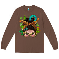 Chestnut Western  Messy Bun With Cactus Long Sleeve Tee - BundleAndBundleShop