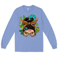 Colony Blue Western  Messy Bun With Cactus Long Sleeve Tee - BundleAndBundleShop