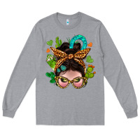 Heather Grey Western  Messy Bun With Cactus Long Sleeve Tee - BundleAndBundleShop