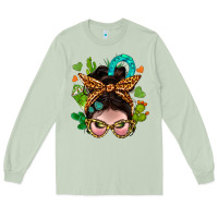 Matcha Western  Messy Bun With Cactus Long Sleeve Tee - BundleAndBundleShop