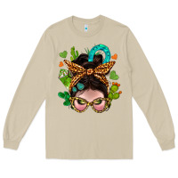 Mushroom Western  Messy Bun With Cactus Long Sleeve Tee - BundleAndBundleShop