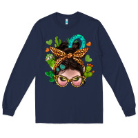 Navy Western  Messy Bun With Cactus Long Sleeve Tee - BundleAndBundleShop