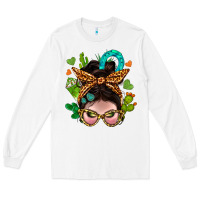 White Western  Messy Bun With Cactus Long Sleeve Tee - BundleAndBundleShop