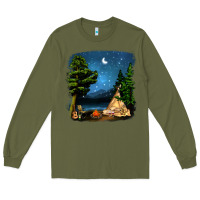 Army Green Night Glamping Camp With Wine Long Sleeve Tee - BundleAndBundleShop