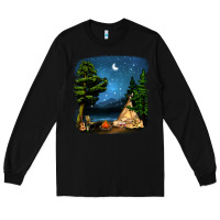 Black Night Glamping Camp With Wine Long Sleeve Tee - BundleAndBundleShop