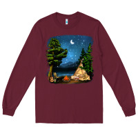 Burgundy Night Glamping Camp With Wine Long Sleeve Tee - BundleAndBundleShop