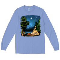 Colony Blue Night Glamping Camp With Wine Long Sleeve Tee - BundleAndBundleShop