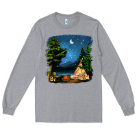 Heather Grey Night Glamping Camp With Wine Long Sleeve Tee - BundleAndBundleShop
