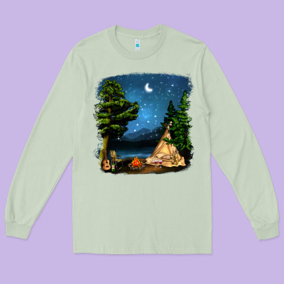 Night Glamping Camp With Wine Long Sleeve Tee Designed By Bundleandbundleshop
