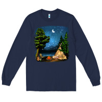 Navy Night Glamping Camp With Wine Long Sleeve Tee - BundleAndBundleShop