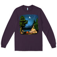 Plum Night Glamping Camp With Wine Long Sleeve Tee - BundleAndBundleShop