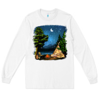 White Night Glamping Camp With Wine Long Sleeve Tee - BundleAndBundleShop