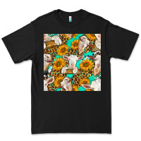 Black sunflowers and goat western seamless pattern Premium Tee - BundleAndBundleShop