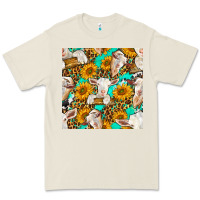 Sunflowers And Goat Western Seamless Pattern Premium Tee | Teevron