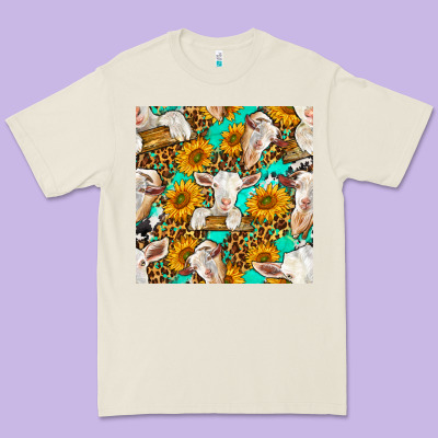 Sunflowers And Goat Western Seamless Pattern Premium Tee Designed By Bundleandbundleshop