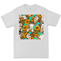 Dove Grey sunflowers and goat western seamless pattern Premium Tee - BundleAndBundleShop