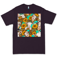 Plum sunflowers and goat western seamless pattern Premium Tee - BundleAndBundleShop