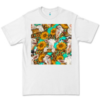 White sunflowers and goat western seamless pattern Premium Tee - BundleAndBundleShop