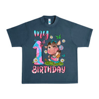Midnight Navy my 1 st birthday with little cute cow Urban Heavy Tee - NancyCooperArtShop