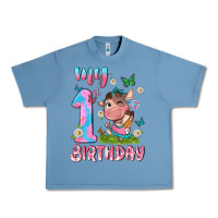 Pebble Blue my 1 st birthday with little cute cow Urban Heavy Tee - NancyCooperArtShop