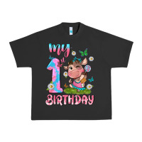 Pigment Black my 1 st birthday with little cute cow Urban Heavy Tee - NancyCooperArtShop