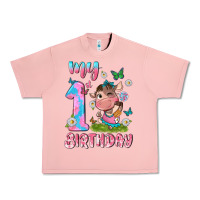 Salmon my 1 st birthday with little cute cow Urban Heavy Tee - NancyCooperArtShop