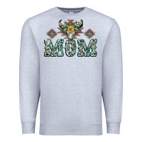 Heather Grey Mom with Cow skull Mother's Day Premium Sweatshirt - CowGirlArtShop