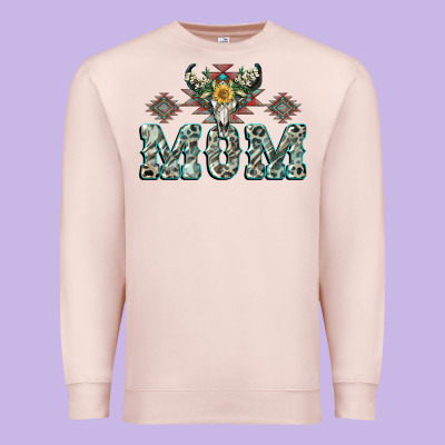 Mom With Cow Skull Mother's Day Premium Sweatshirt Designed By Cowgirlartshop