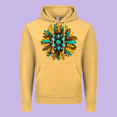 Turquoise Leopard Sunflower Vintage Hoodie Designed By Jasminsmagicworld