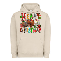 Pigment French Oak Merry christmas chickens Urban Hoodie - FaDigitalArtStudio