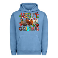 Pigment Pebble Blue Merry christmas chickens Urban Hoodie - FaDigitalArtStudio