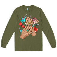 Army Green Western Nail Art With Nail Material Bbs Long Sleeve Tee - BundleAndBundleShop