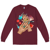 Burgundy Western Nail Art With Nail Material Bbs Long Sleeve Tee - BundleAndBundleShop
