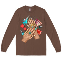 Chestnut Western Nail Art With Nail Material Bbs Long Sleeve Tee - BundleAndBundleShop