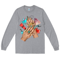 Heather Grey Western Nail Art With Nail Material Bbs Long Sleeve Tee - BundleAndBundleShop