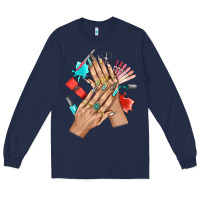 Navy Western Nail Art With Nail Material Bbs Long Sleeve Tee - BundleAndBundleShop