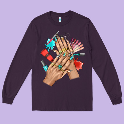 Western Nail Art With Nail Material Bbs Long Sleeve Tee Designed By Bundleandbundleshop