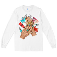 White Western Nail Art With Nail Material Bbs Long Sleeve Tee - BundleAndBundleShop