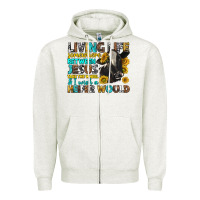 Oatmeal Heather Living Life Somewhere Between Jesus Zipper Hoodie - texasbilliewilder