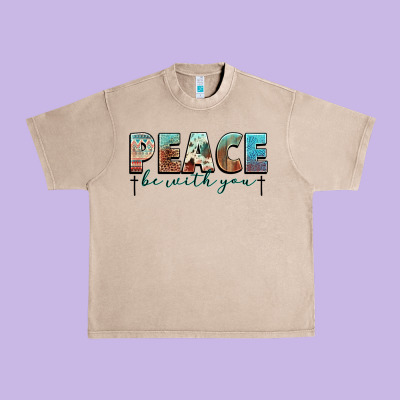 Peace Be With You Cross Urban Heavy Tee Designed By Nancycooperartshop