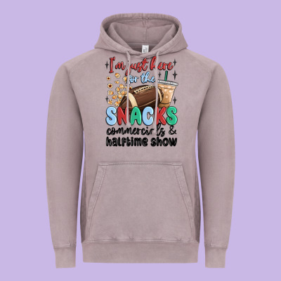 Im Just Here For The Snacks Commercials And  Halftime Show Vintage Hoodie Designed By Maliassmallbusiness
