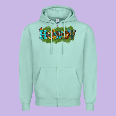Western Howdy Zipper Hoodie Designed By Texasbilliewilder