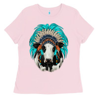 Bubblegum Pink holstein indian headdress Ladies Tee - JahusDesignShop