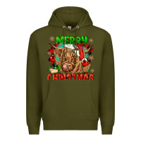 Army Green merry christmas cow Premium Hoodie - CowGirlArtShop