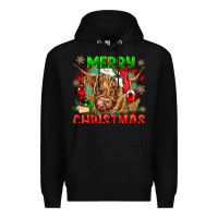 Black merry christmas cow Premium Hoodie - CowGirlArtShop