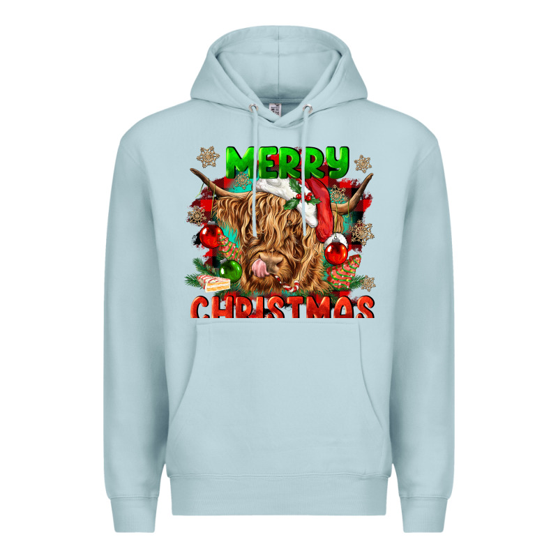 Merry Christmas Cow Premium Hoodie by CowGirlArtShop | Teevron