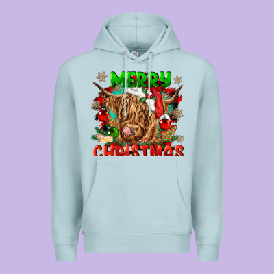 Merry Christmas Cow Premium Hoodie Designed By Cowgirlartshop