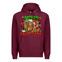 Burgundy merry christmas cow Premium Hoodie - CowGirlArtShop