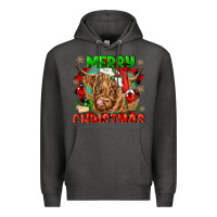 Charcoal Heather merry christmas cow Premium Hoodie - CowGirlArtShop